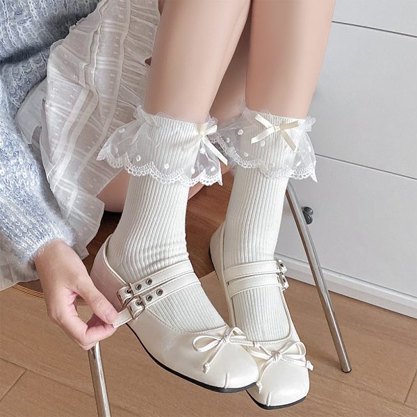 6 Pairs Womens Bow Socks Ruffle Casual Crew Socks, Cute Lettuce Edge Socks, Soft Breathable Cotton Frilly Dress Socks (Style4) - Image 3