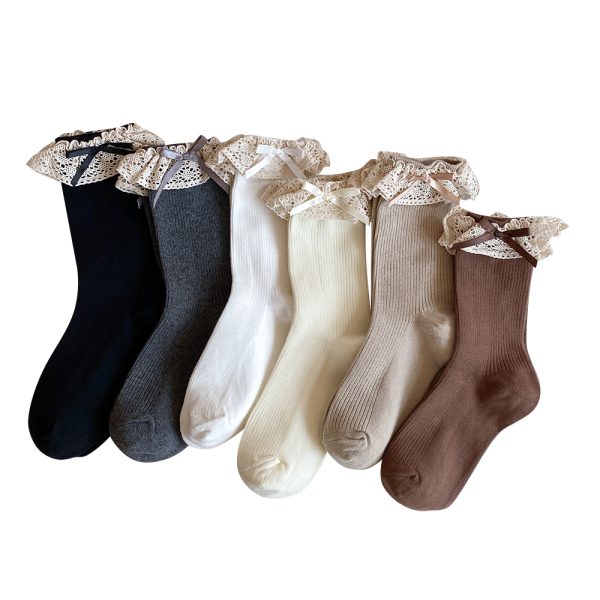 6 Pairs Womens Bow Socks Ruffle Casual Crew Socks, Cute Lettuce Edge Socks, Soft Breathable Cotton Frilly Dress Socks